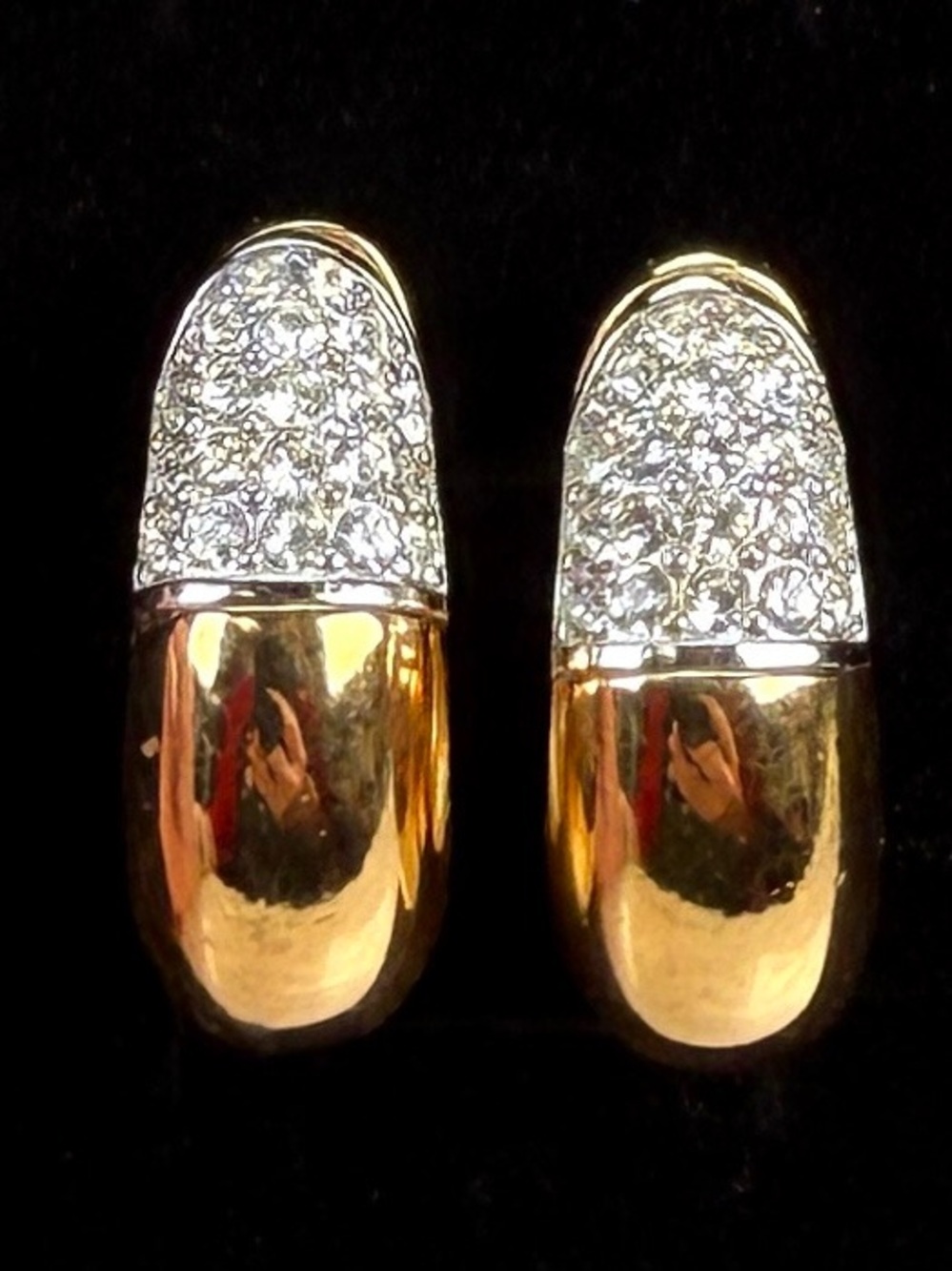 Vintage Givenchy 1976 Gold Tone Pavé Rhinestone Clip Earrings